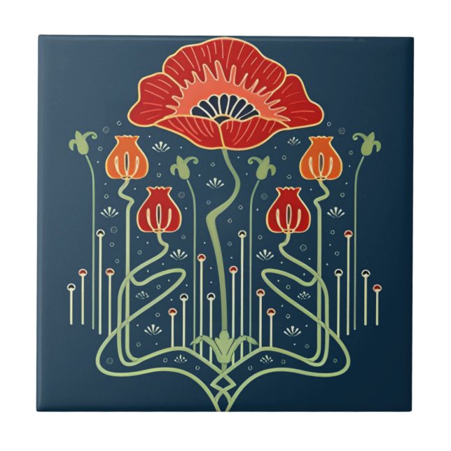 Sötplattor orange blåa blommor kakelplatta (Framsidan)