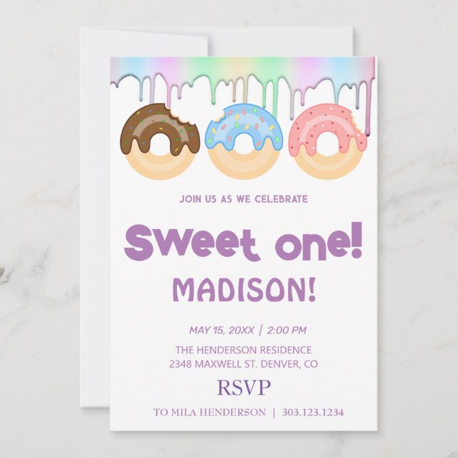 Sötpotatis, regnbåge färg, söt första födelsedag inbjudningar (Framsida)