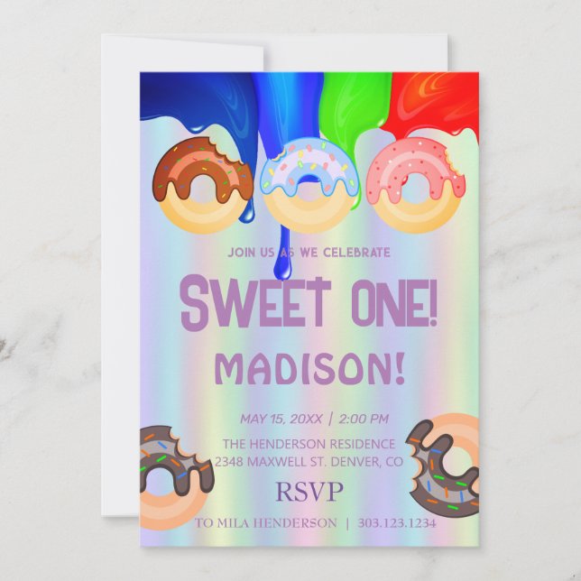 Sötpotatis, regnbåge färg, söt första födelsedag inbjudningar (Framsida)