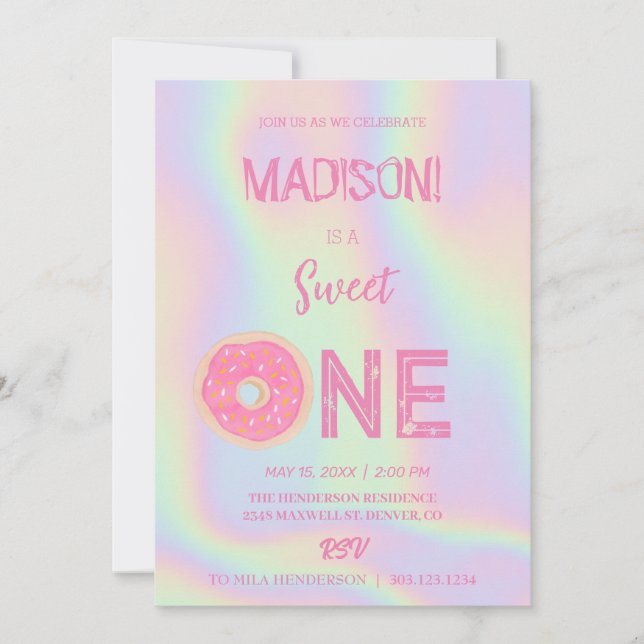 Sötpotatis, regnbåge färg, söt första födelsedag inbjudningar (Framsida)