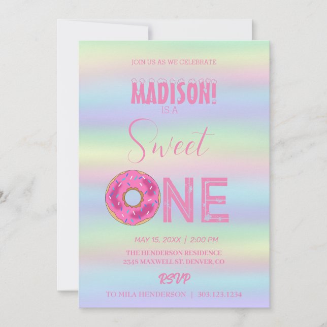 Sötpotatis, regnbåge färg, söt första födelsedag inbjudningar (Framsida)