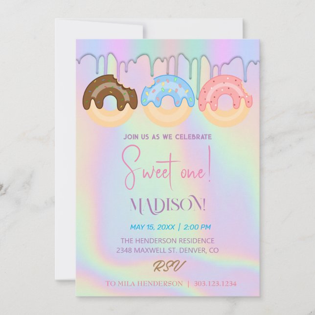 Sötpotatis, regnbåge färg, söt första födelsedag inbjudningar (Framsida)