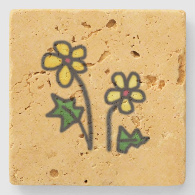 Sötritad Gula blommor Underlägg Sten (Framsidan)