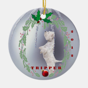 Sötsaken skräddarsy det - Westie Puppys 1st jul Julgransprydnad Keramik