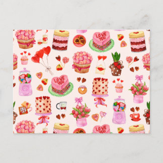 Sötsaker, kakor och Desserter från Valentines day Vykort