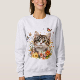 Sötskjorta med dålig kattunge med blommor t shirt