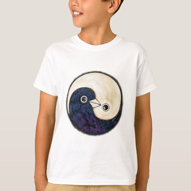 Sötskjortbarn Yin Yang-design med duvor" T-shirt (Framsida)