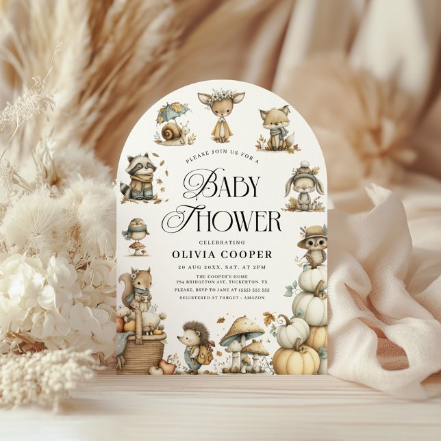 Sötskogsdjur Vattenfärgad babyskare Inbjudningar (Skapare uppladdad)