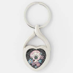 Sötsocker Skull Twisted Heart Silverfärgad Nyckelring