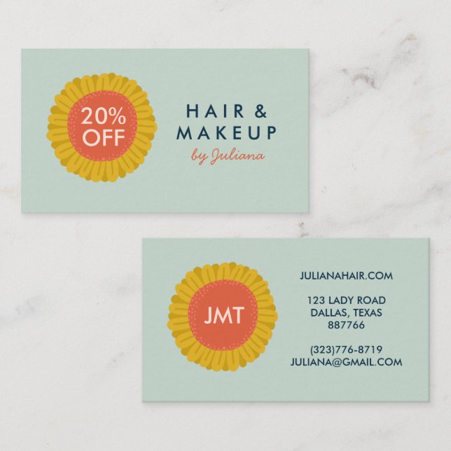 Sötsolrosblommor Daisy Flower ANPASSNINGSBAR Initi Rabattkort (Fram/baksida)