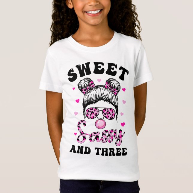 Sötsos och tre Messy Bun Leopard Sunglass T Shirt (Framsida)