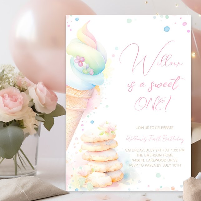 Sötsötsaker för daglig dagtid inbjudningar (Pretty pastel sweet one first birthday invitation. Simply add your event details.)