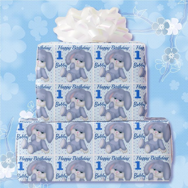 Sötstuffade Bunny Boys 1:a födelsedag Namn Presentpapper (Skapare uppladdad)