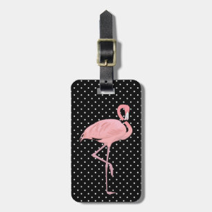 Sötsvart- & vitpolka dots med flamingoen bagagebricka