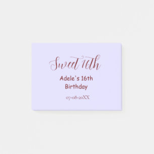 Sött 16-års födelsedag lila pastell mauve retro na post-it block