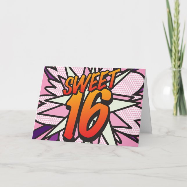 SÖTT 16-ÅRS FÖDELSEDAGS- Comic Book Pop Art Rosa Inbjudan (Framsida)