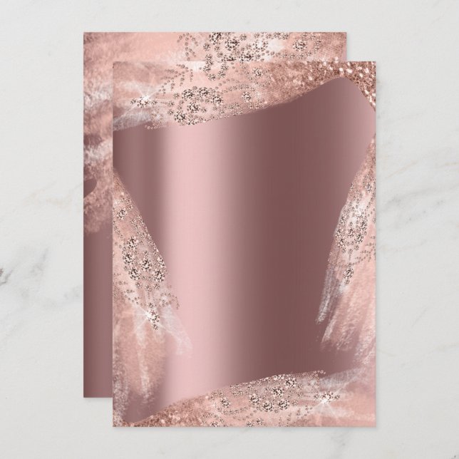 Sött 16:e bröllopsklänning ros diamant glitter inbjudningar (Fram/baksida)