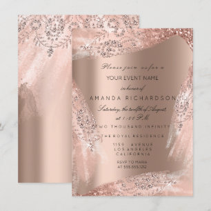 Sött 16:e bröllopsklänning rose gold glitter inbjudningar