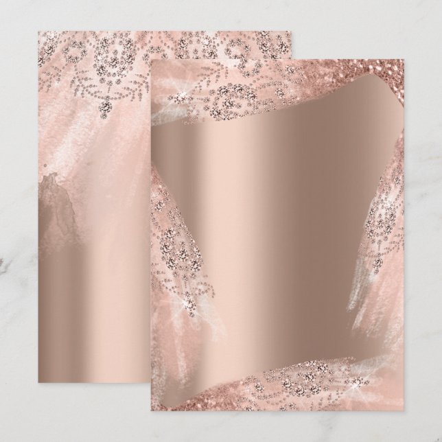 Sött 16:e bröllopsklänning rose gold glitter inbjudningar (Fram/baksida)
