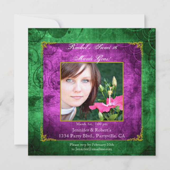Sött 16 födelsedag Mardi Gras party Inbjudningar (Framsida)