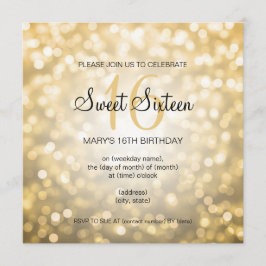 Sött 16 guld- glitterljus för födelsedagsfest inbjudningar
