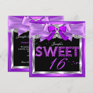 Sött 16 Lila Magenta Glitter Glam Födelsedag Inbjudningar