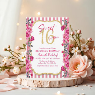 Sött 16, Sextonde födelsedag, rosa, inbjudan