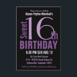 Sött 16th party för svart och för purpurfärgad inbjudningar<br><div class="desc">Här är en enkel och lätt skräddarsy inbjudan som är designad för din dotters firande för födelsedagsfesten för sötsak 16th. Snabbt och skräddarsy lätt textområdena för att passa din sextonde information om födelsedagsfestfirandehändelsen. Lätt att läsa text för kvarterbrevstil i söt skuggar flickaktigt av den afrikanska violeten, lila, och vit på...</div>