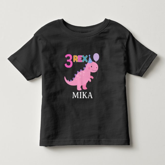 Sött 3 Rex Rosa Dinosaurie Födelsedagsdesign T Shirt (Framsida)