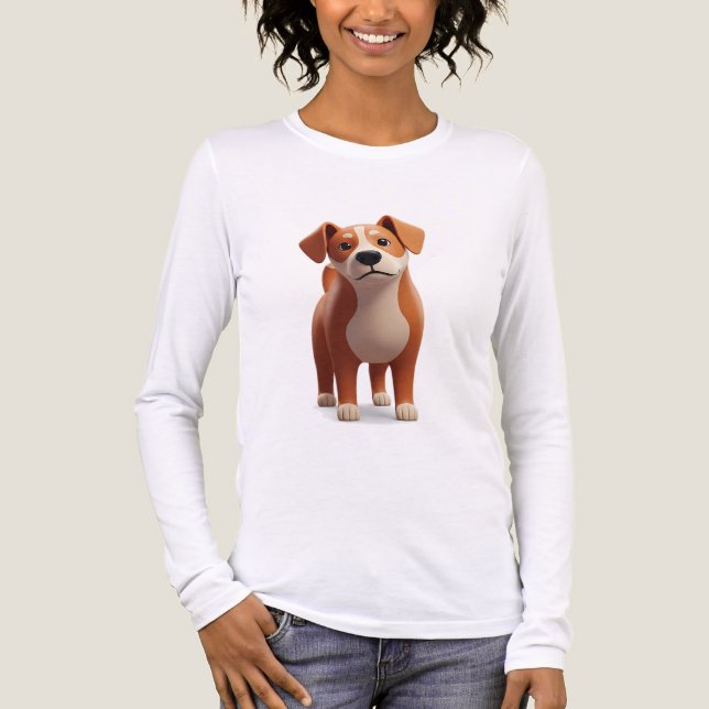 Sött 3D-figur hund tecknad karaktär  T Shirt (Framsida)