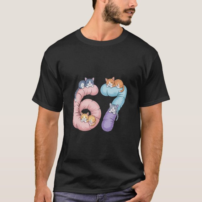 Sött 67 Kattmeme-design  T Shirt (Framsida)