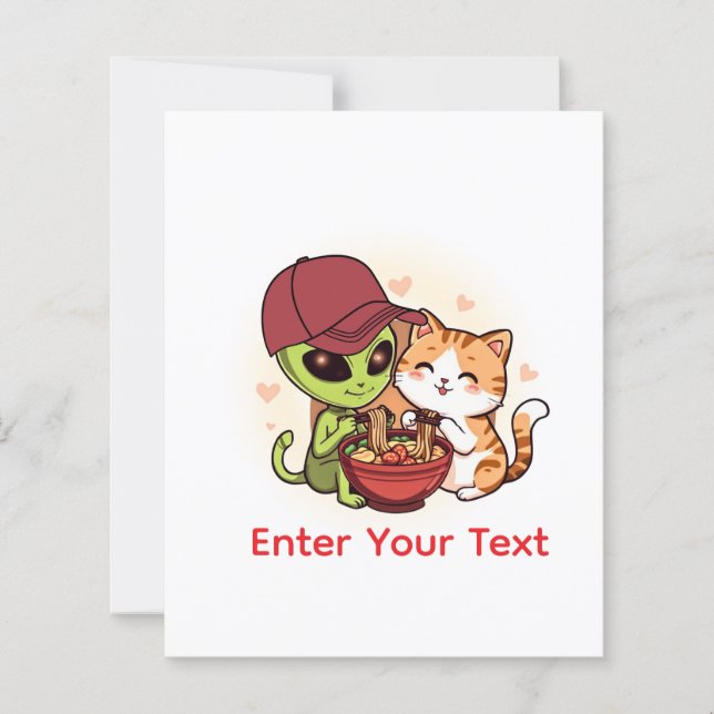 Sött Alien Katt Ramen Kawaii Konst (Framsida)