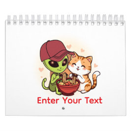 Sött Alien Katt Ramen Kawaii Konst Kalender