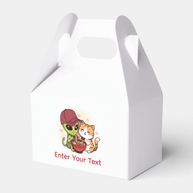 Sött Alien Katt Ramen Kawaii Konst Presentaskar (Framsidan Sidan)