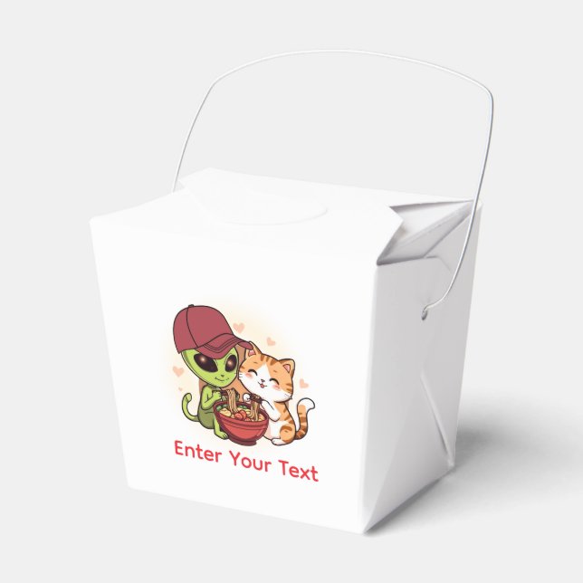 Sött Alien Katt Ramen Kawaii Konst Presentaskar (Framsidan Sidan)