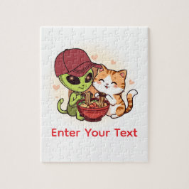 Sött Alien Katt Ramen Kawaii Konst Pussel
