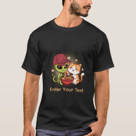Sött Alien Katt Ramen Kawaii Konst T Shirt