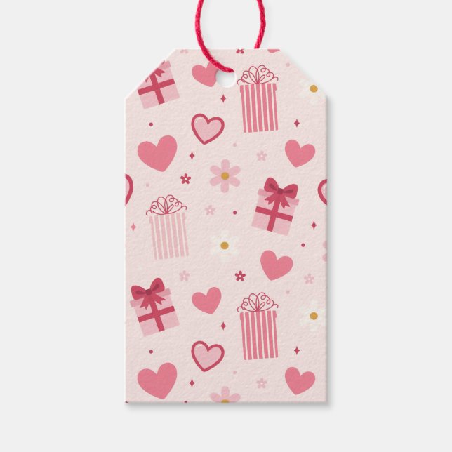 Sött Alla hjärtans dags-mönster Rosa hjärtan & pre Presentetikett (Framsidan)