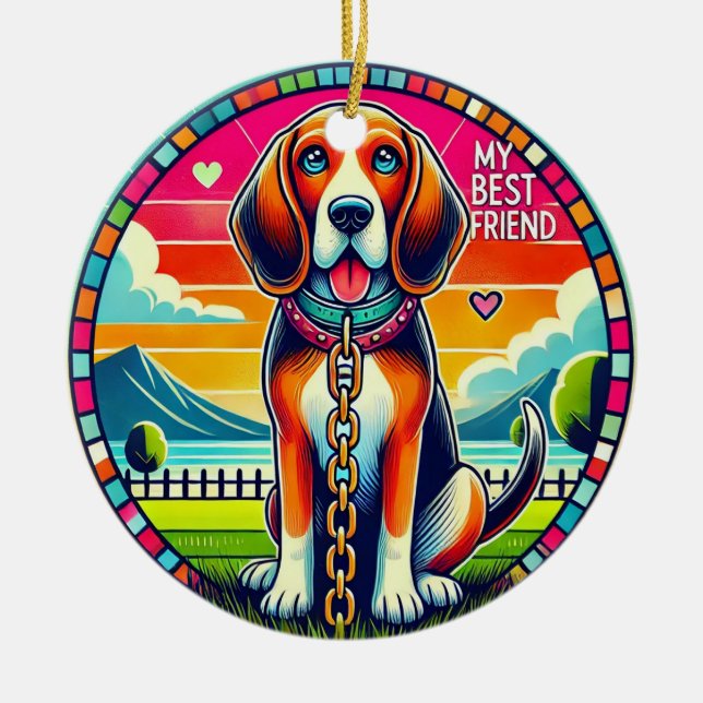 Sött Animerat Hund Julgransprydnad Keramik (Framsidan)