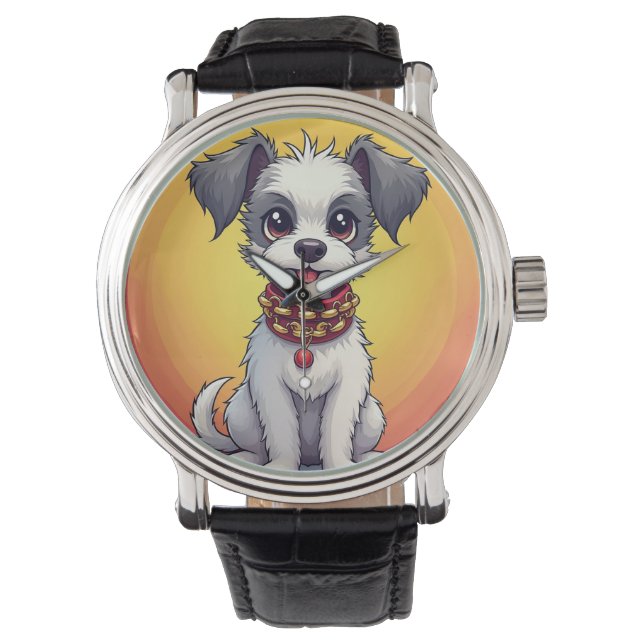 Sött animerat hund med halsband armbandsur (Framsida)