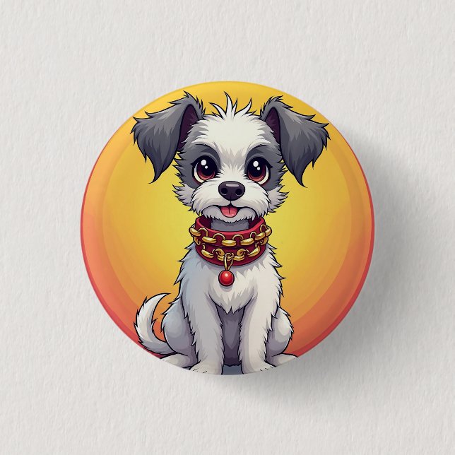 Sött animerat hund med halsband knapp (Framsida)