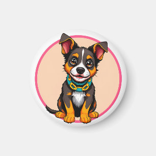 Sött animerat hund med halsband magnet
