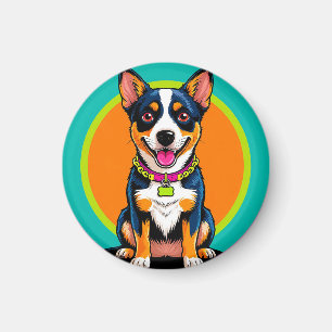 Sött animerat hund med halsband magnet