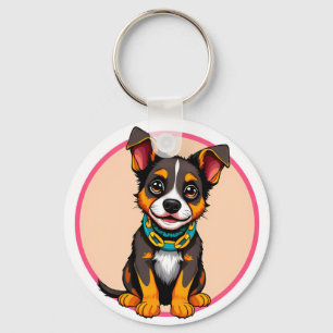 Sött animerat hund med halsband nyckelring