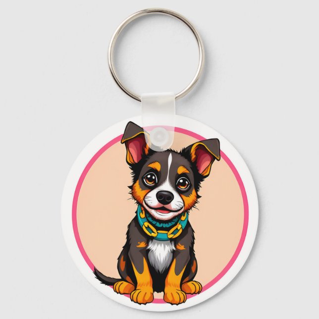 Sött animerat hund med halsband nyckelring (Framsida)