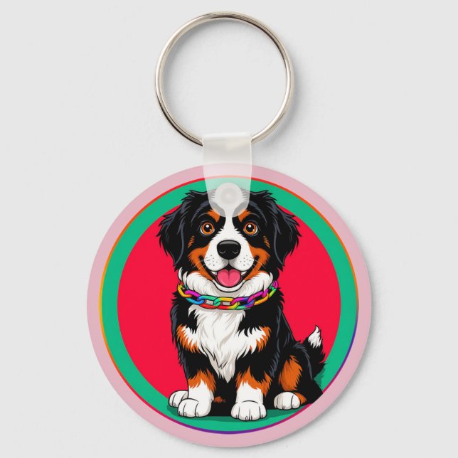 Sött animerat hund med halsband nyckelring (Framsida)