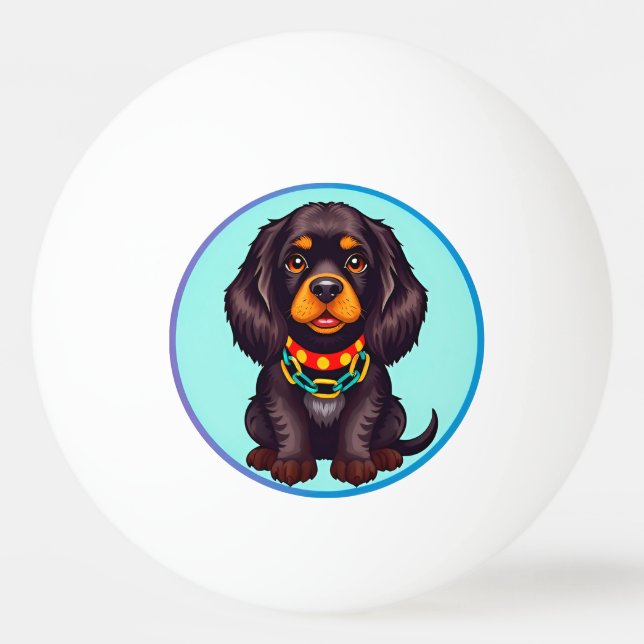 Sött animerat hund med halsband pingisboll (Framsidan)