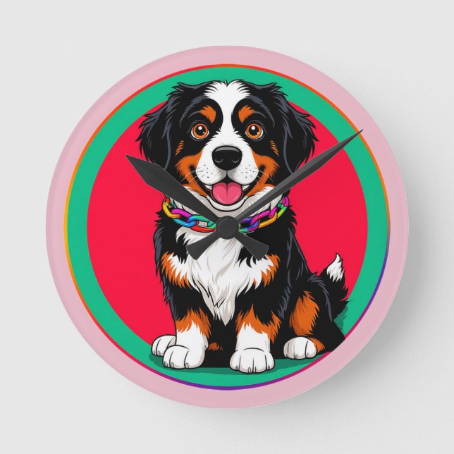 Sött animerat hund med halsband rund klocka (Framsida)