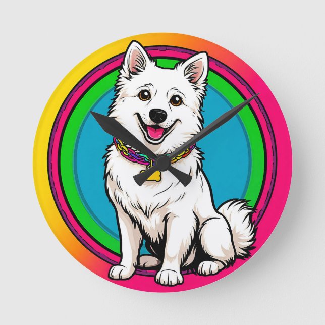 Sött Animerat Hund med Halsband Rund Klocka (Framsida)