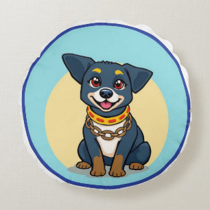 Sött animerat hund med halsband rund kudde